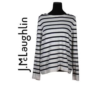 J. McLaughlin White & Dark Navy Striped Sweater Size XL